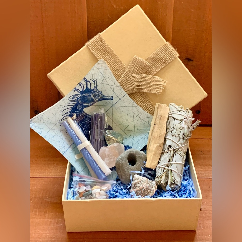 Self-Care Gift Box Cleansing Sage Palo Santo Incense Mineral Moon Healing Stones
